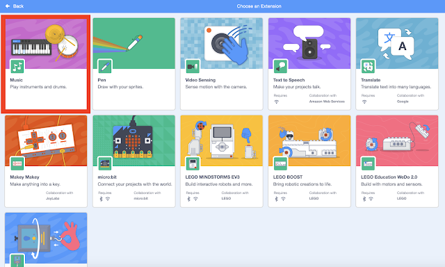 Scratch Extension Page Music Highlighted