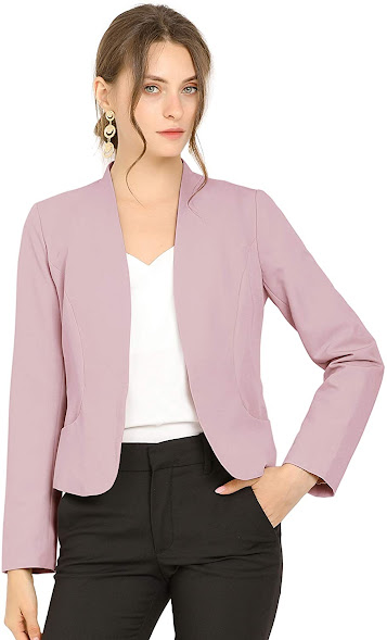 Pink Open Front Collarless Work Office Formal Cropped Blazer Suit Jacket Cropped Blazers