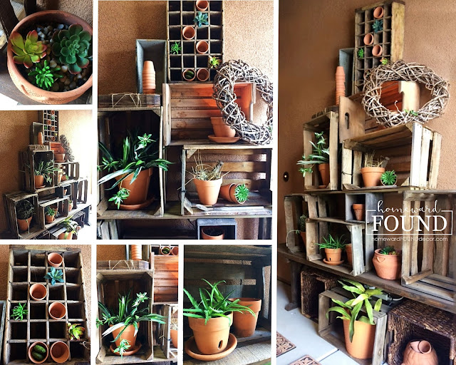 decorating, DIY, diy decorating, farmhouse style, garden, garden art, inspiration, junk makeover, neutrals, on the porch, re-purposing, rustic, rustic style, salvaged, summer, trash to treasure, wood crate decor, front porch decor, succulents