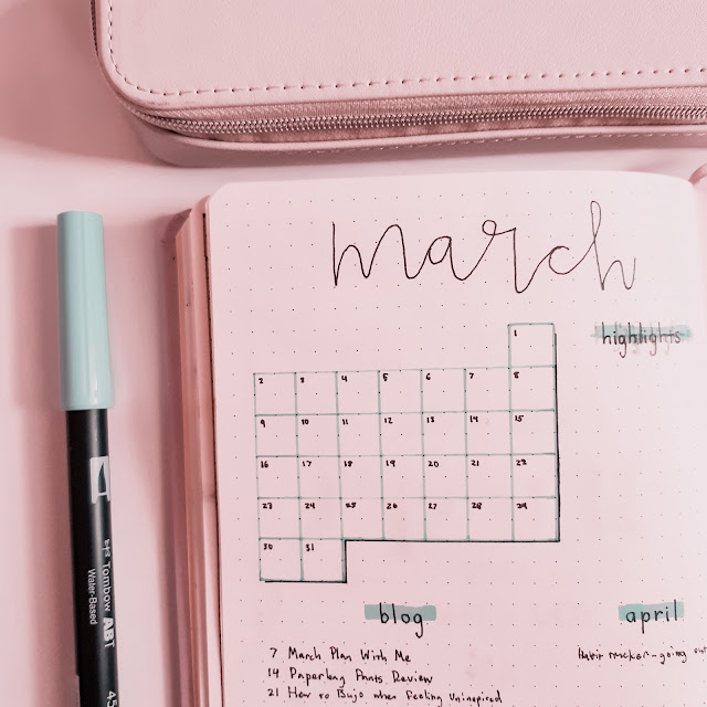 Plan With Me March Bullet Journal Layout - Productive Pixie