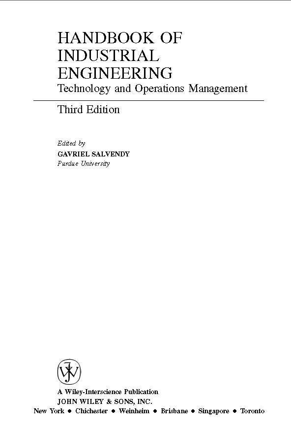 HANDBOOK OF INDUSTRIAL ENGINEERING Technology and Operations Management