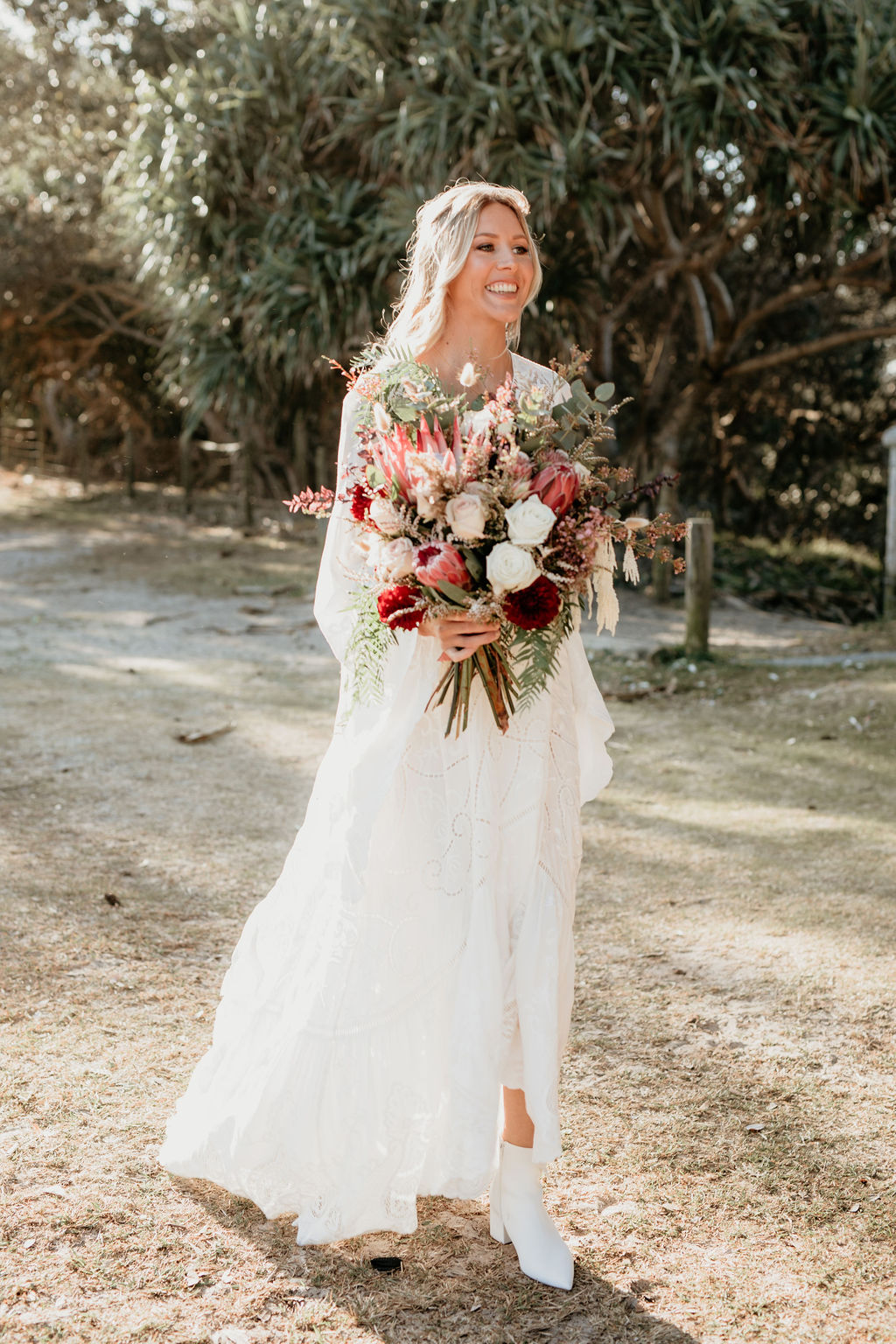 danielle webster photography vow renewal cabarita nsw florals wedding gown bride and groom bridal hairstyle boho spell bride