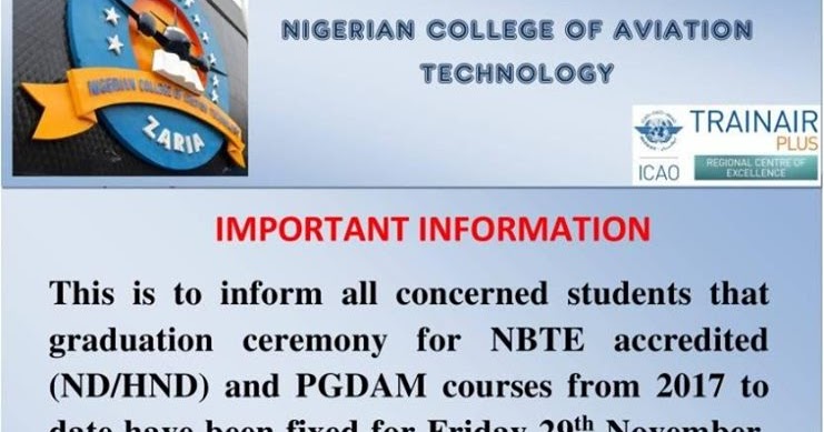 NCAT Zaria Graduation Ceremony Schedule 2019 | ND, HND & PGDAM