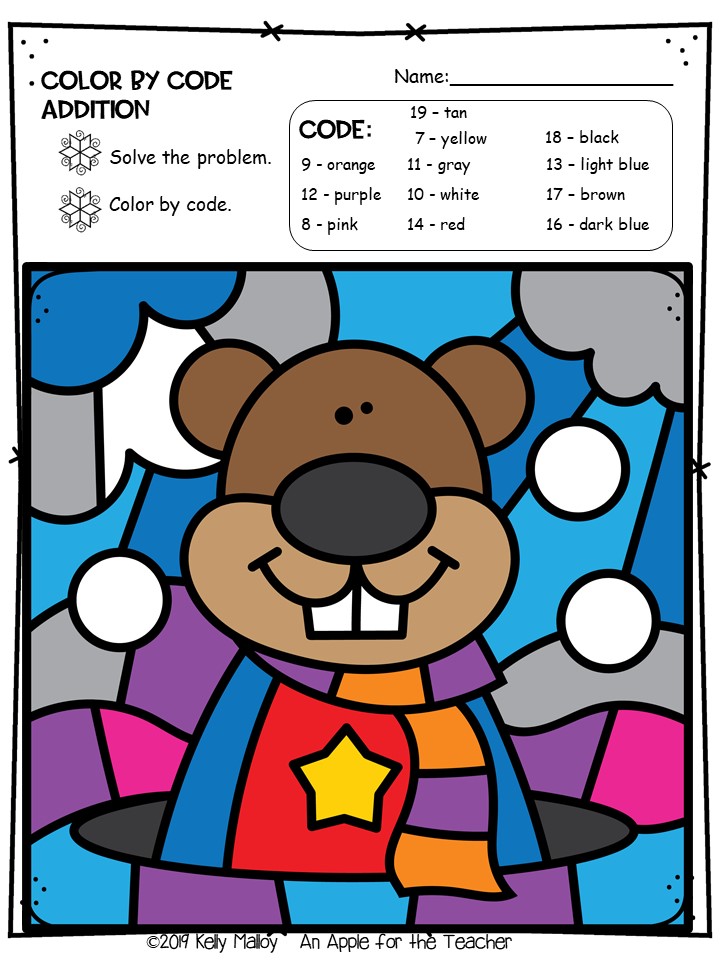 An Apple For The Teacher: Groundhog Day Math Fact Color By Number