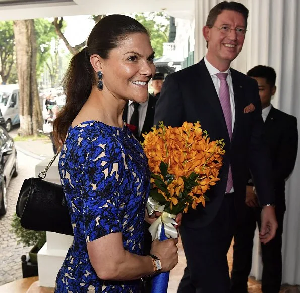 Crown Princess Victoria in Ida Sjostedt govn, Camilla Thulin floral dress and Rodebjer print dress. President Dang Thi Ngoc Thinh