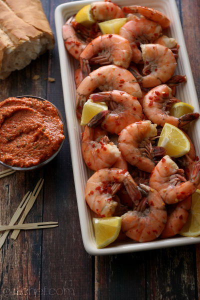 Chilled Shrimp with Romesco Sauce | www.girlichef.com