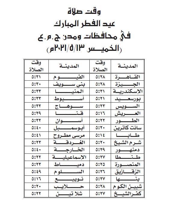 حصريا ننشر مواقيت صلاة عيد الفطر في كافة المحافطات