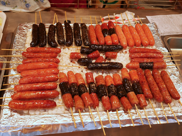 Taiwanese sausages for sale at the Taipei Lunar New Year Festival on Dihua Street