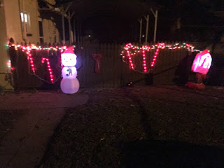 Christmas lights on Laurel's gate