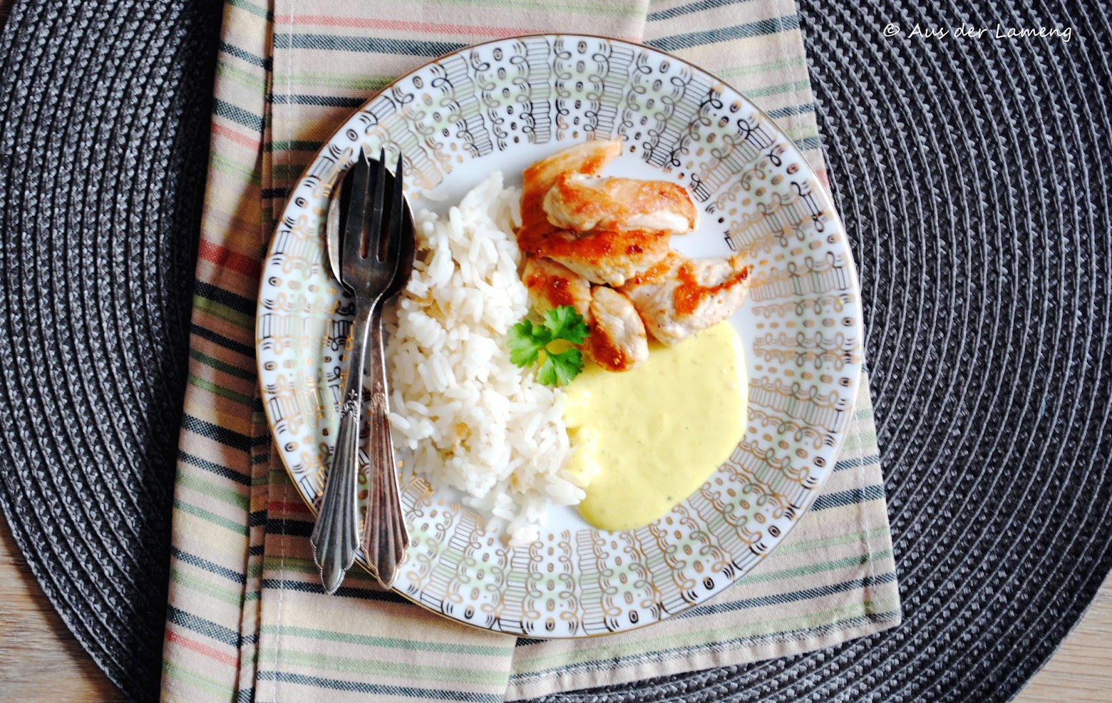 Hähnchengeschnetzeltes mit Currysauce und Reis – Aus der Lameng