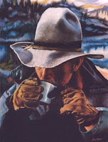 Research fiction with Cowboy drinking coffee
