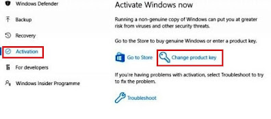 14. Pilih Activation dan Change Product Key untuk aktivasi Windows 10 - Windows 10 Product Key