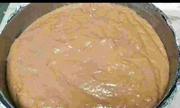 Banana Cake mix in a cake ring