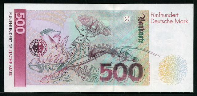 German money currency notes 500 Deutsche Mark