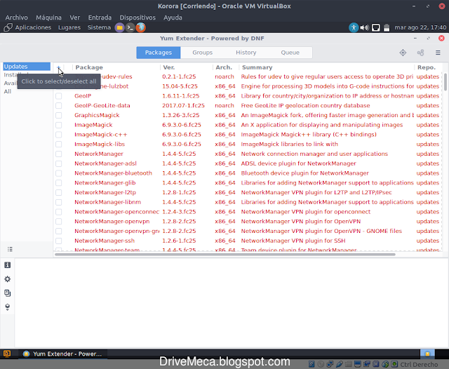 Ejecutamos Yum Extender en Korora