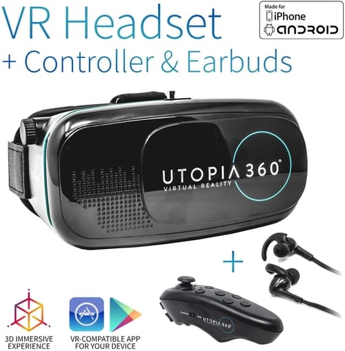 Review Utopia 360° VR Headset with Controller and Earbuds