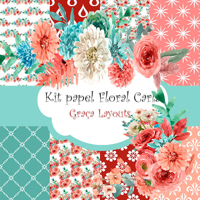 KIT PAPEL DIGITAL FLORAL CARLA