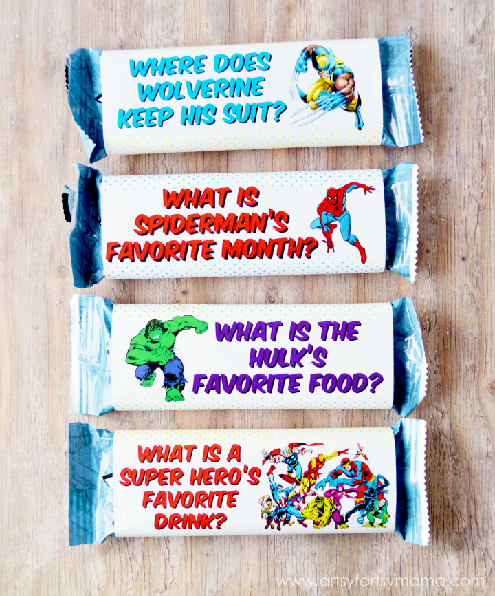 Free Printable MARVEL Super Hero Granola Bar Wrappers at artsyfartsymama.com