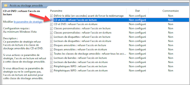 Interdire l'accès en lecture ou en écriture de vos CD, DVD et Disques amovibles avec l'éditeur de stratégie de groupe locale Mots-clés : Désactiver l'accès, lecture, écriture, CD, DVD, disques amovible, support amovible, verrouiller clé USB, clé USB, contenu clé, périphériques USB, disque dur externe, stratégie groupe locale, Windows 10, sécurité, administration, trucs, astuces, comment faire, interdire l'accès, bloquer l'accès, empêcher la copie, protéger l'ordinateur, système