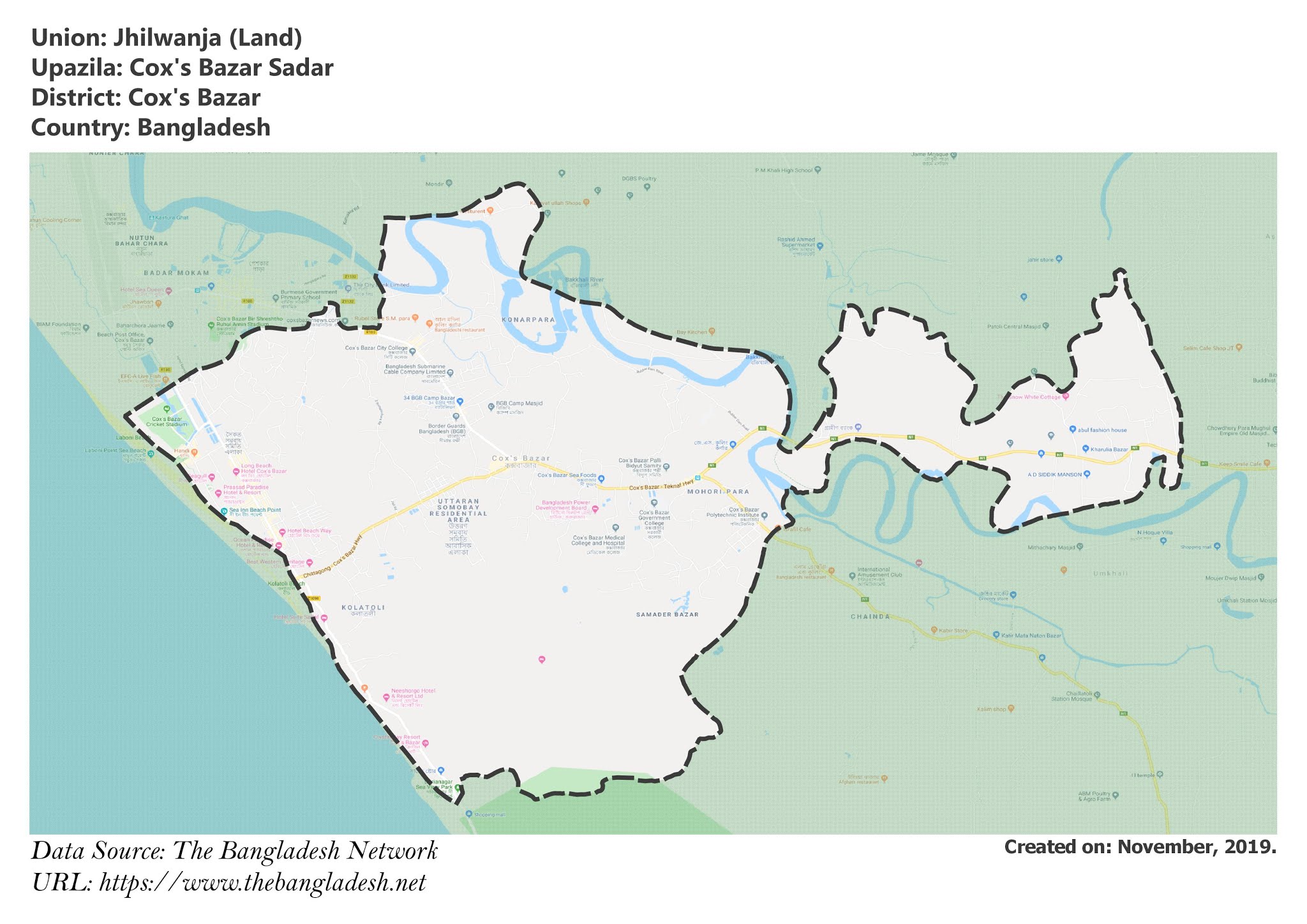 Map of Jhilwanja of Cox's Bazar, Bangladesh.