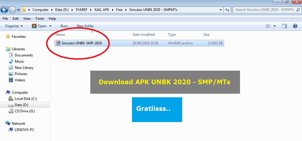 APLIKASI LATIHAN UNBK 2020 - SMP/MTs - MTsS. Baitul Muttaqin Tumbrasanom