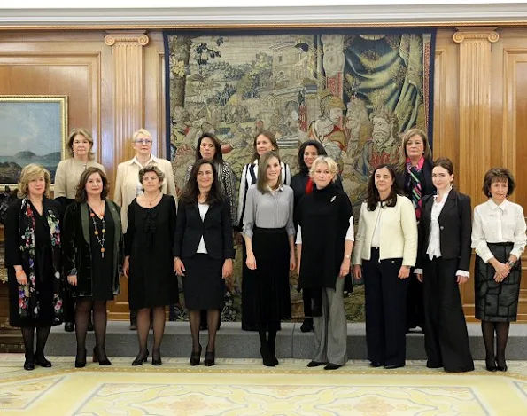 Queen Letizia wore Hugo Boss line Blouse, Magrit pumps and Boss black plated skirt, newmyroyals