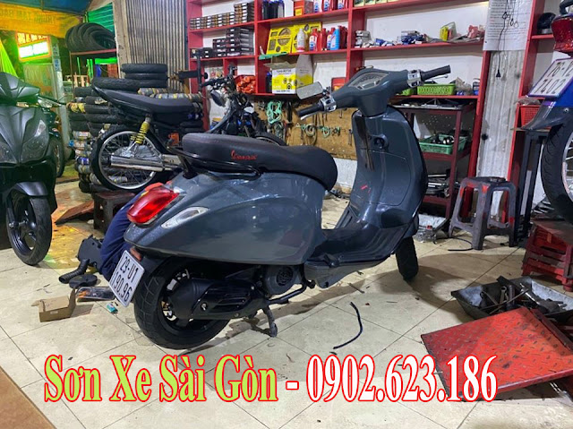 Mẫu sơn xe Vespa Primavera  màu xám xi măng cực đẹp