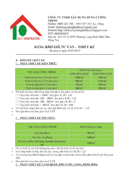 đơn giá xây dựng tại đồng nai