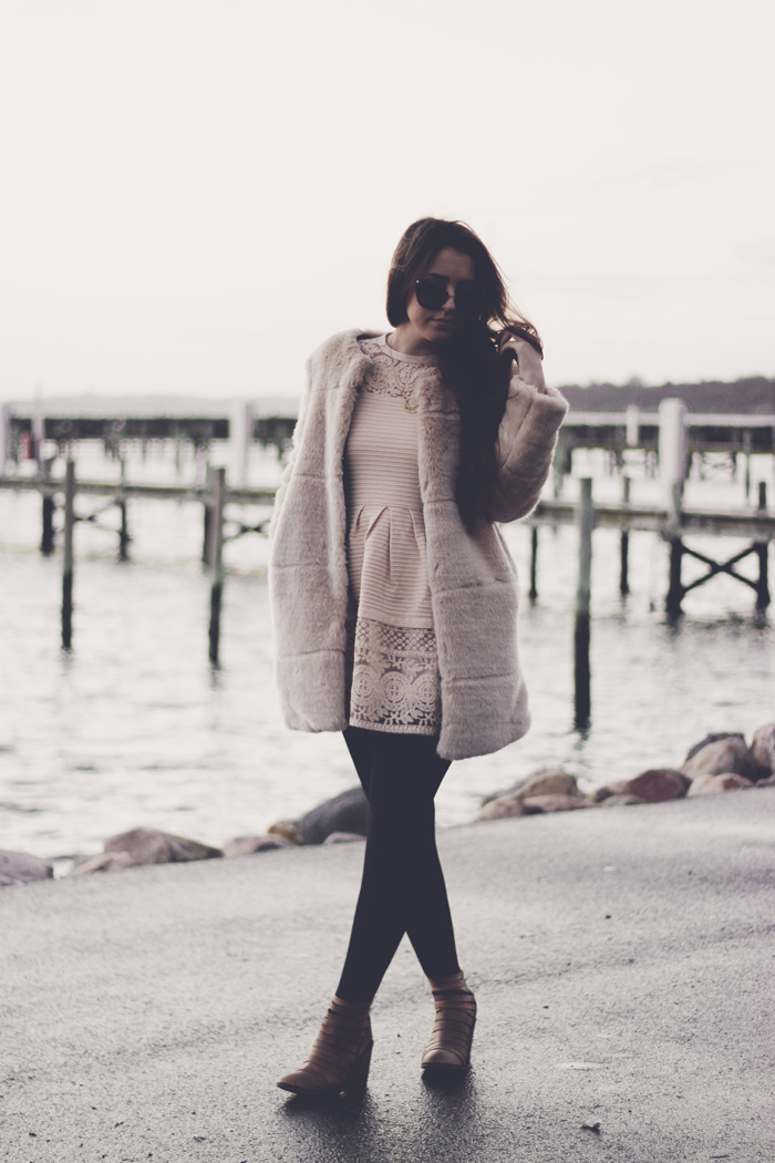 Zara faux fur cream coat aimerose fashion blog