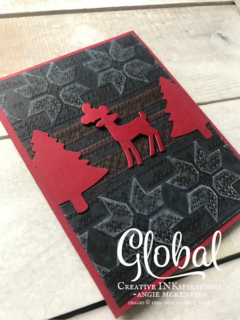 By Angie McKenzie for Global Creative Inkspirations; Click READ or VISIT to go to my blog for details! Featuring the Perfectly Plaid Bundle (available at 10% off) along with the Winter Knit 3D Embossing Folder; #perfectlyplaidbundle #stillscenesstampset #detaileddeerdies #christmascards #cardtechniques #winterknitembossingfolder #stampinup #handmadecards #stampinblends
