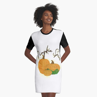 Pumpkin Spice Digital Watercolor Graphic T-Shirt Dress