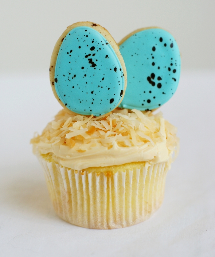 Bird's Nest Cupcakes . . . with speckled egg cookie toppers