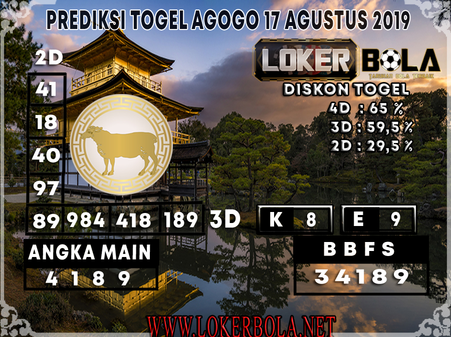 PREDIKSI TOGEL AGOGO LOKERBOLA 17 AGUSTUS 2019