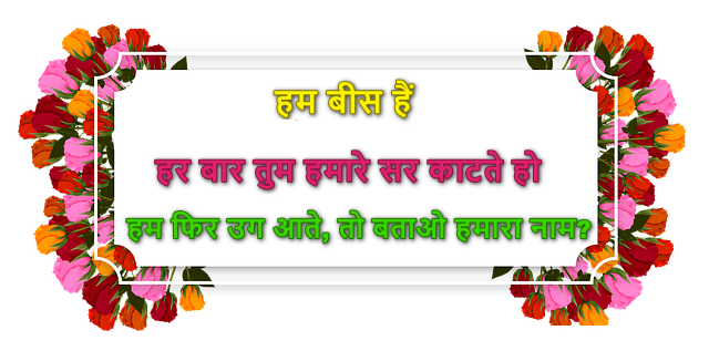हम बीस हैं, हर बार तुम हमारे सर काटते हो, हम फिर उग आते, तो बताओ हमारा नाम हम बीस हैं, हर बार तुम हमारे सर काटते हो, हम फिर उग आते, तो बताओ हमारा नाम