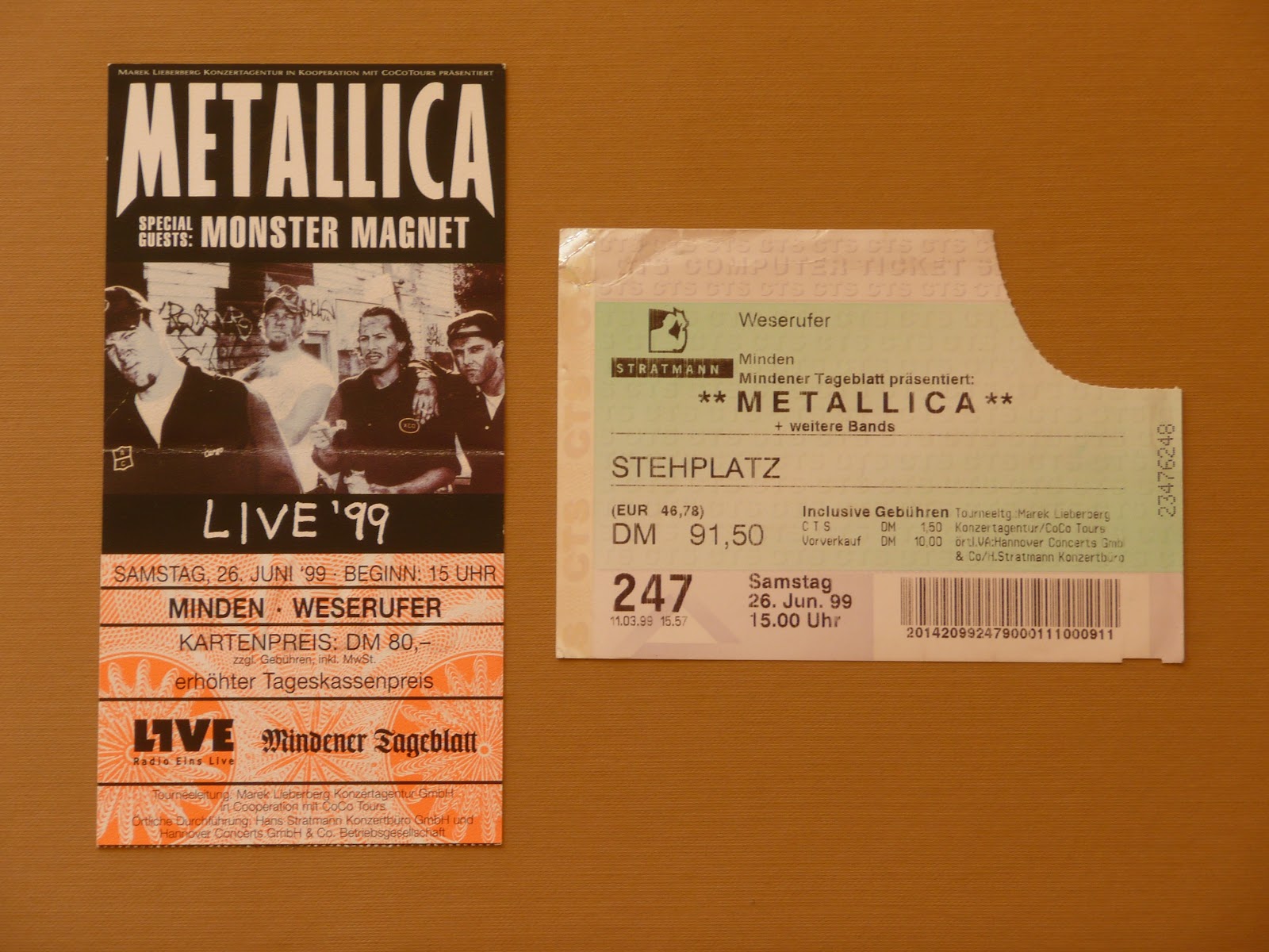 Metallica Tickets Collection One concert different tickets