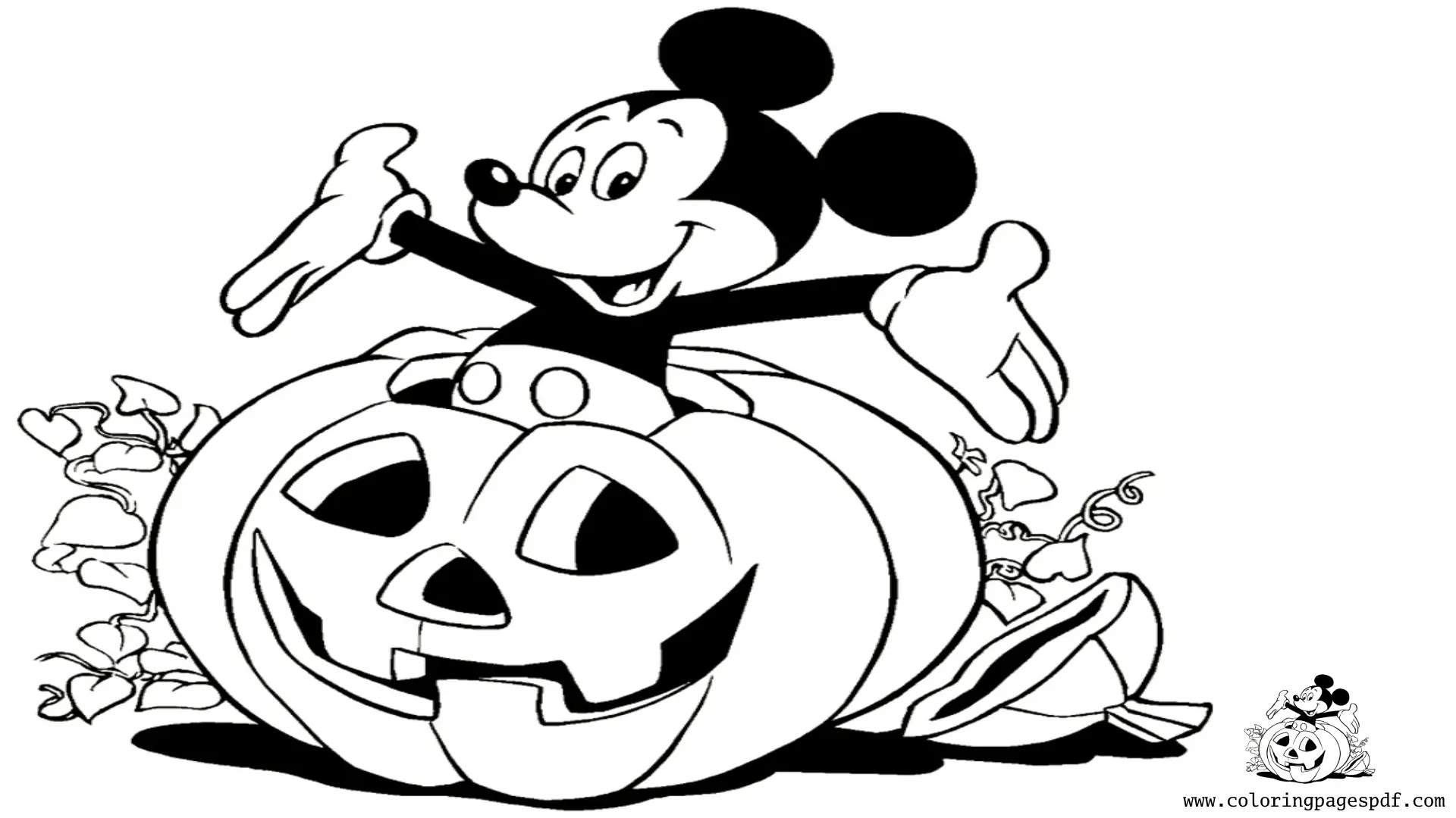 Coloring Page Of Mickey Mouse In A Pumpkin