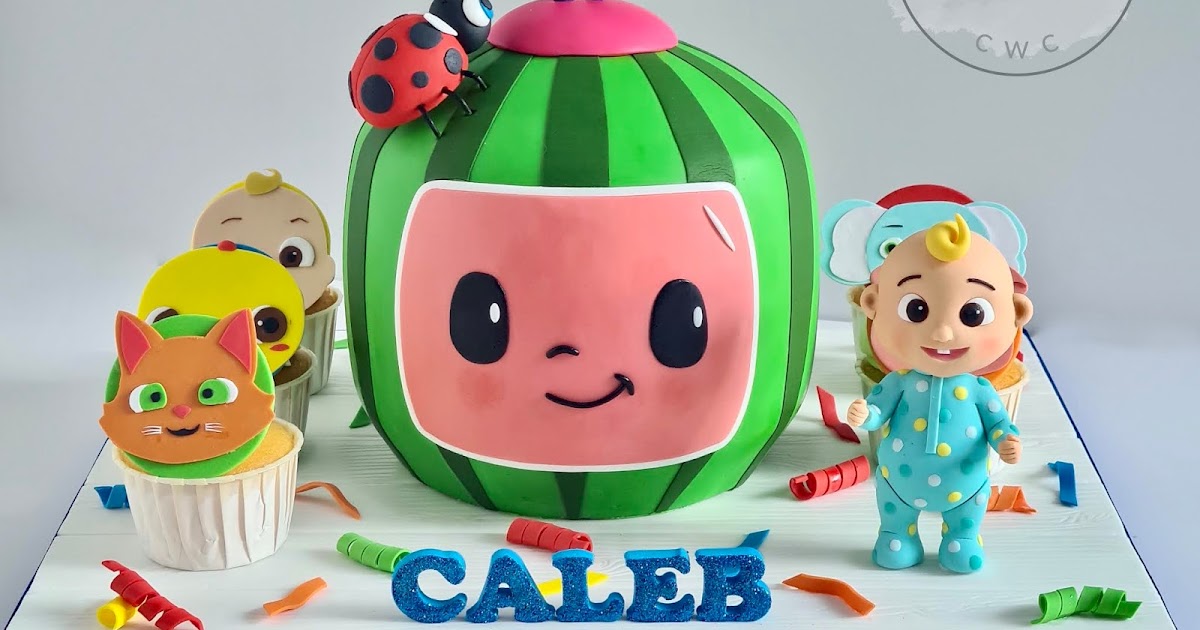 Celebrate with Cake!: Cocomelon logo with Baby Johnny, cupcakes and Cake