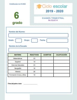 Examen Trimestral  Sexto grado Bloque III  2020-2021