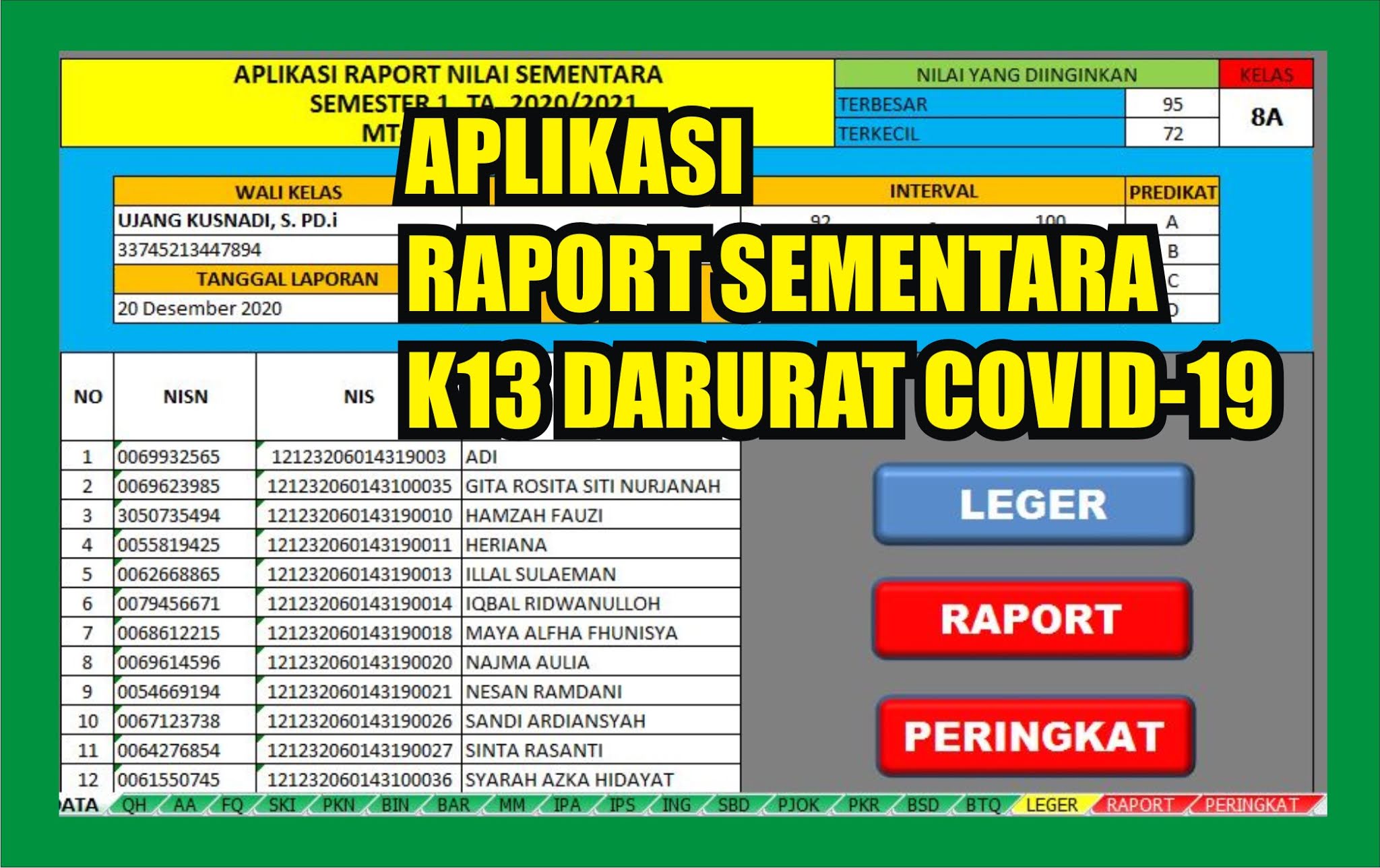 Download Aplikasi Raport Sementara K13 Semester 1 TA 2020