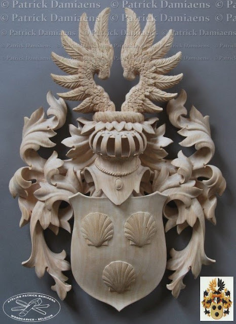 Op zoek naar een familiewapen in Hout | Heraldisch houtsnijwerk |  Heraldisch beeldhouwwerk van Patrick Damiaens