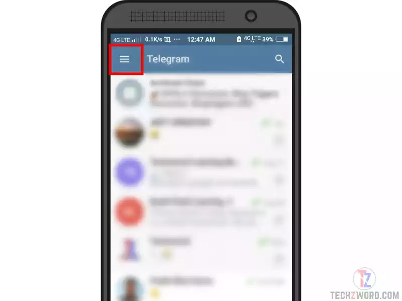Open Telegram App and Click on 3 Horizontal lines