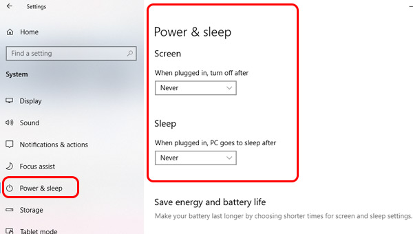 إيقاف تشغيل وضع السكون Sleep Mode الكمبيوتر Windows 10