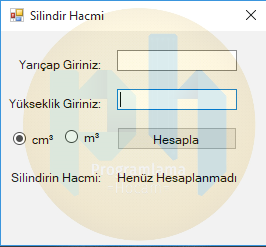 C# ile Silindirin Hacmini Hesaplama C# ile Silindirin Hacmini Hesaplama