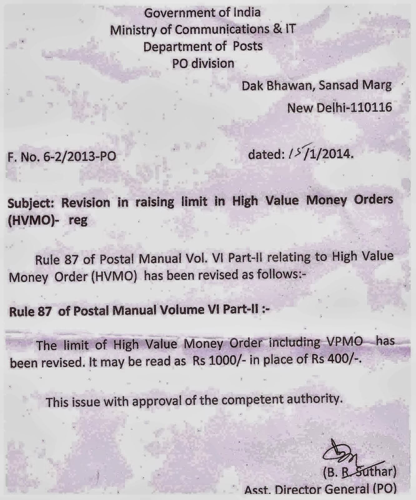 Revision Of Limit High Value Money Orders Hvmo Sa Post