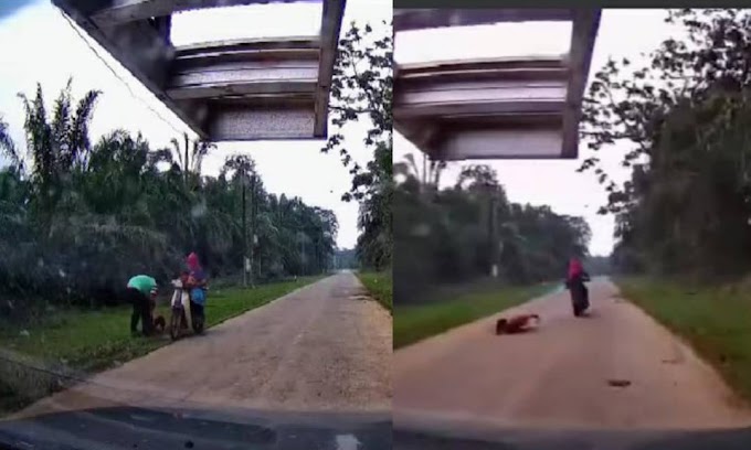 Ibu bapa perlu waspada! Video kanak-kanak jatuh daripada motor akibat tertidur.