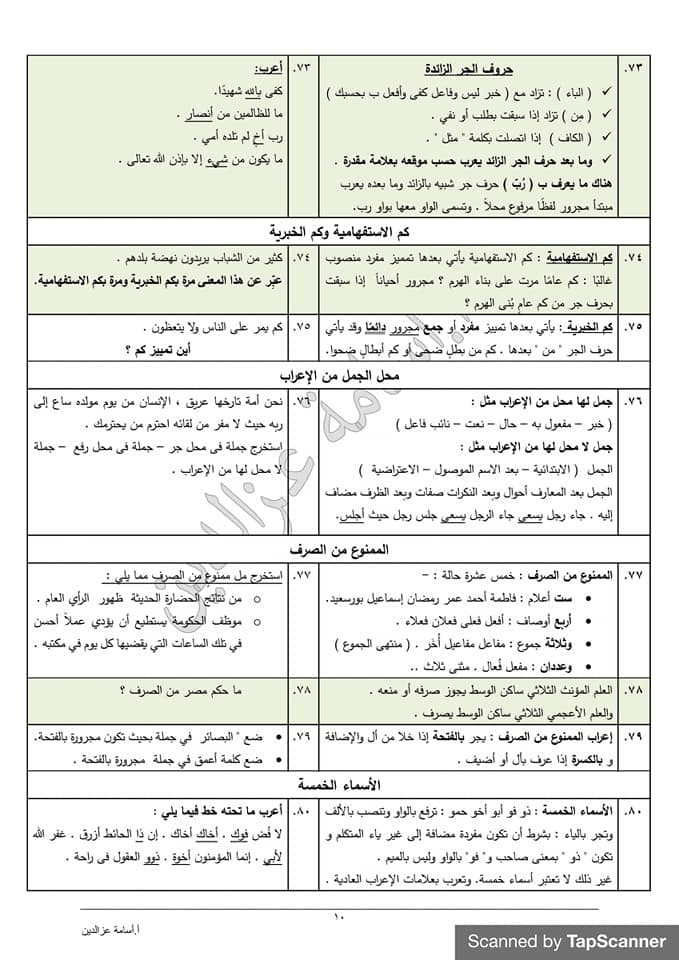 لطلاب الثانوية العامة.. تلخيص النحو كامل في 12 ورقه 10