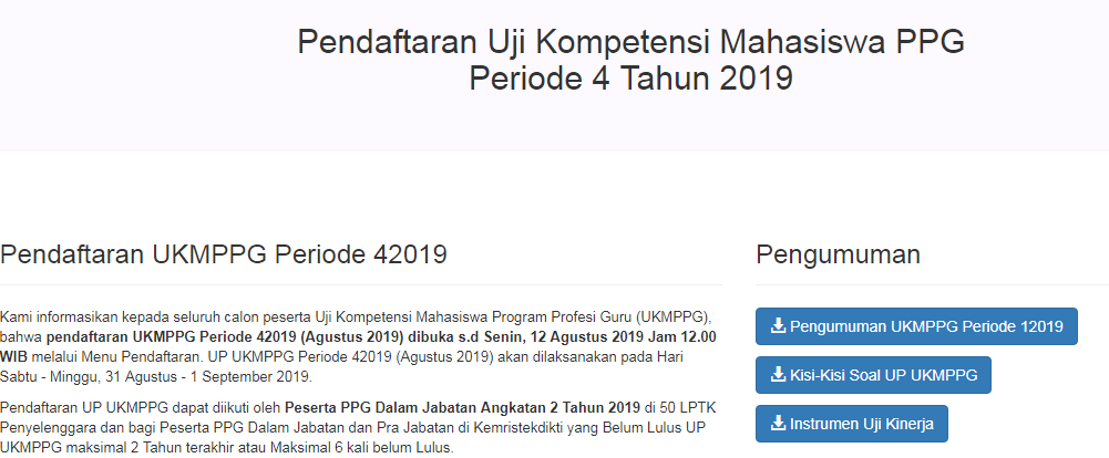 Pendaftaran Uji Kompetensi Mahasiswa PPG Periode 4 Tahun 2019