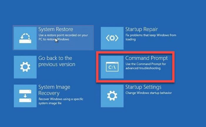 Símbolo del sistema Recuperación avanzada Windows10