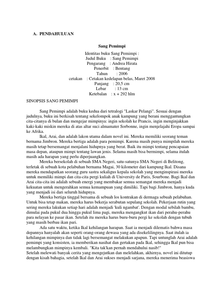 Resensi Novel Laskar Pelangi Per Bab Goresan