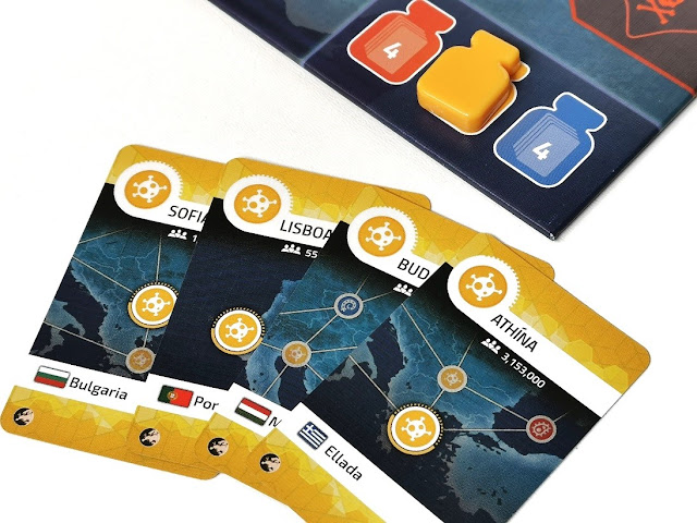 szybka gra kooperacyjna dla początkujących graczy cztery karty w kolorze żółtym, umożliwiające zdobycie lekarstwa